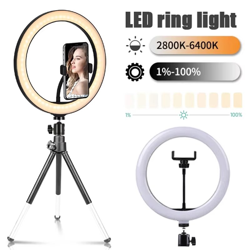 Photography Lighting Continuous - 10-calowa lampa pierścieniowa do selfie, oświetlenie