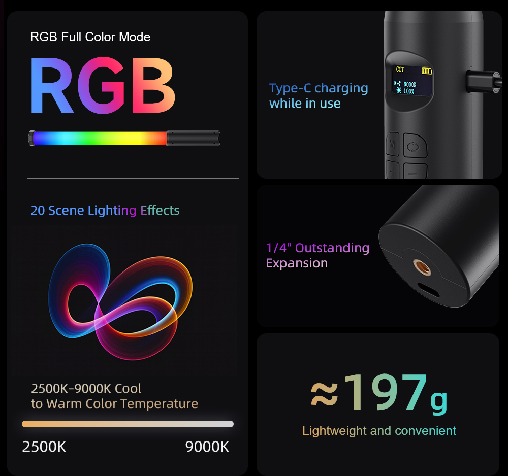 LUXCEO P300 RGB Tube 5W 380LM  – Torjim Rgb Photography Video Lighting recenzja i cena